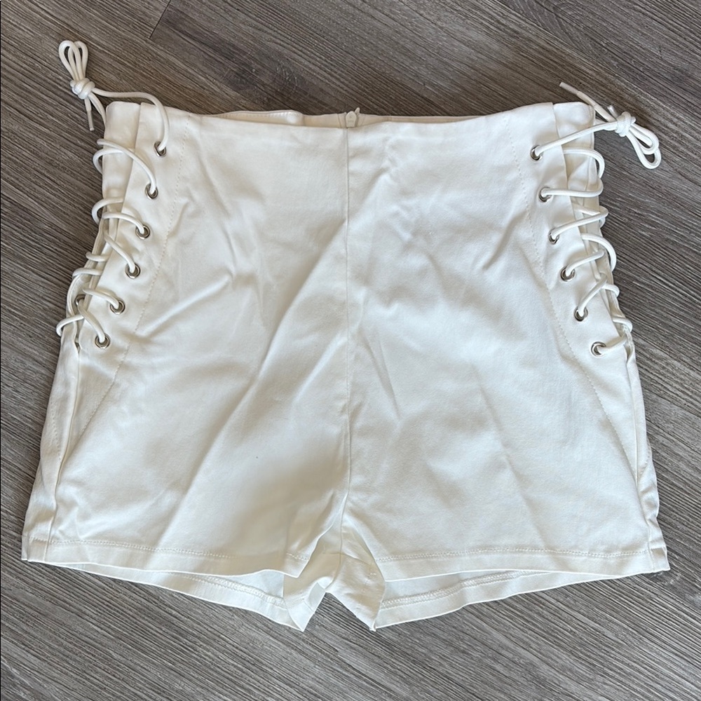 Women's White Lace-Up Shorts